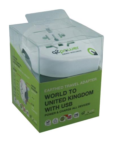 Q2 Power  Power Travel Adaptor World to UK USB
