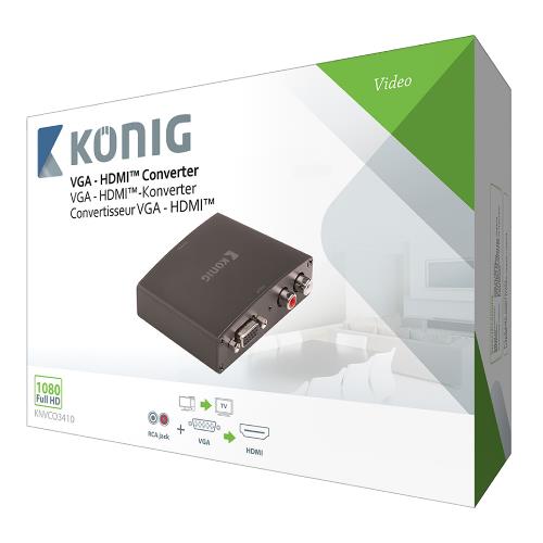 König KNVCO3410 HDMIT-converter VGA female + RL-audio - HDMIT-uitgang donkergrijs