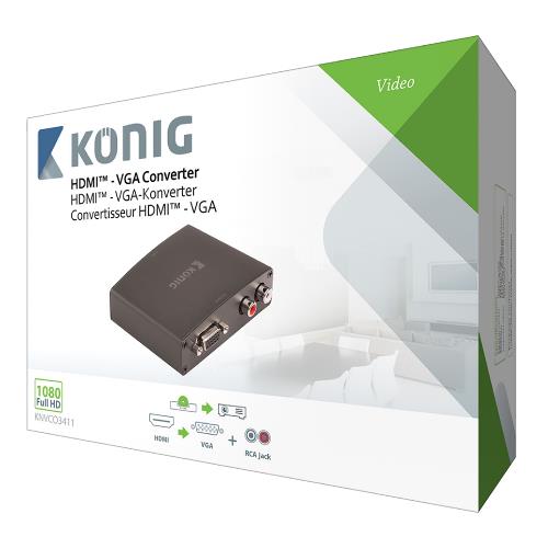 König KNVCO3411 HDMIT-converter HDMIT-ingang - VGA female + RL-audio donkergrijs