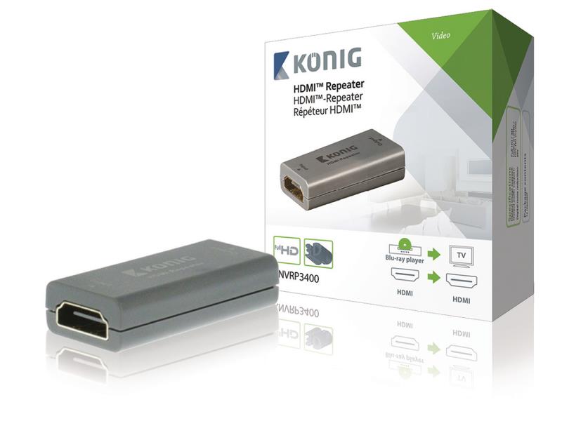 König KNVRP3400 HDMI repeater HDMI-ingang - HDMI-uitgang 20.0 m donkergrijs