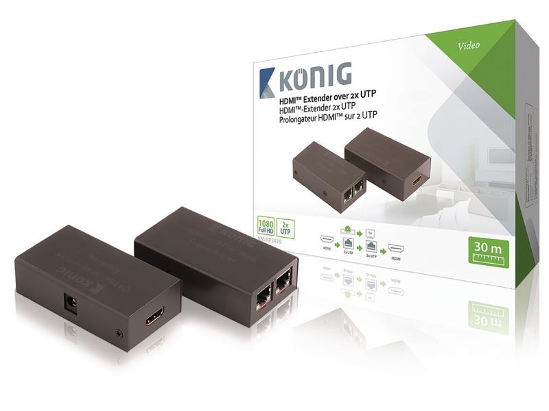 König KNVRP3410 HDMIT-extender HDMIT-zender - HDMIT-ontvanger via 2x CAT5e/6-kabel 30 m donkergrijs