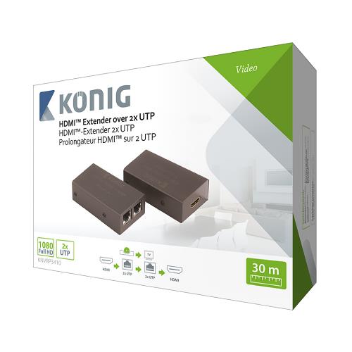 König KNVRP3410 HDMIT-extender HDMIT-zender - HDMIT-ontvanger via 2x CAT5e/6-kabel 30 m donkergrijs