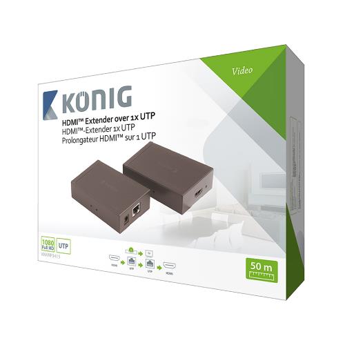 König KNVRP3415 HDMIT-extender HDMIT-zender - HDMIT-ontvanger via enkele CAT5e/6-kabel 50 m donkergrijs