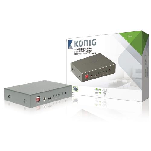 König KNVSP3402 2-poorts HDMI splitter HDMI-ingang - 2x HDMI-uitgang donkergrijs