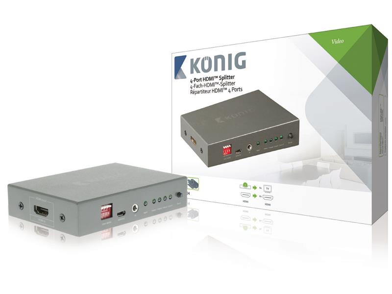 König KNVSP3404 4-poorts HDMI splitter HDMI-ingang - 4x HDMI-uitgang donkergrijs