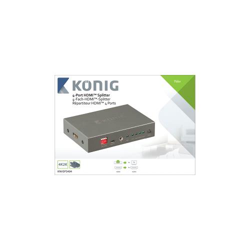 König KNVSP3404 4-poorts HDMI splitter HDMI-ingang - 4x HDMI-uitgang donkergrijs