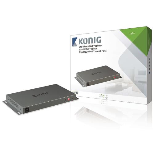 König KNVSP3428 2-naar-8-poorts HDMI splitter 2x HDMI-ingang - 8x HDMI-uitgang donkergrijs