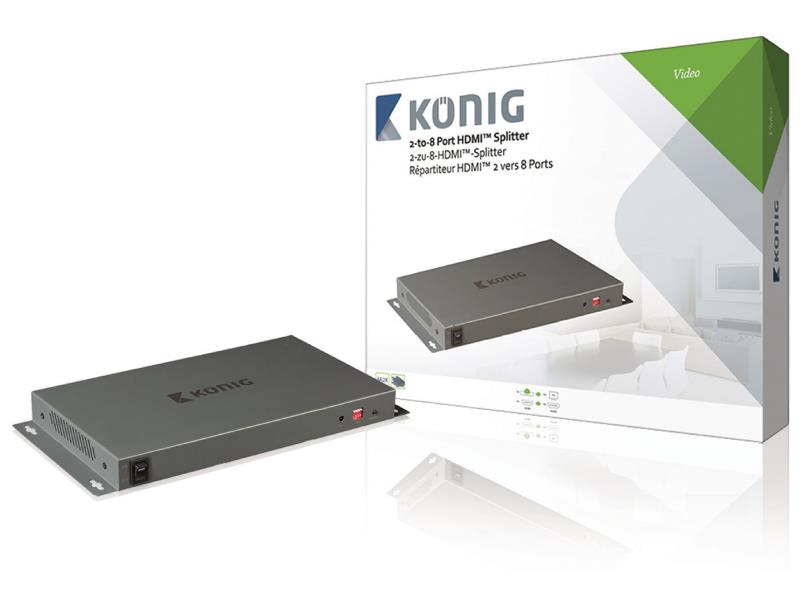 König KNVSP3428 2-naar-8-poorts HDMI splitter 2x HDMI-ingang - 8x HDMI-uitgang donkergrijs