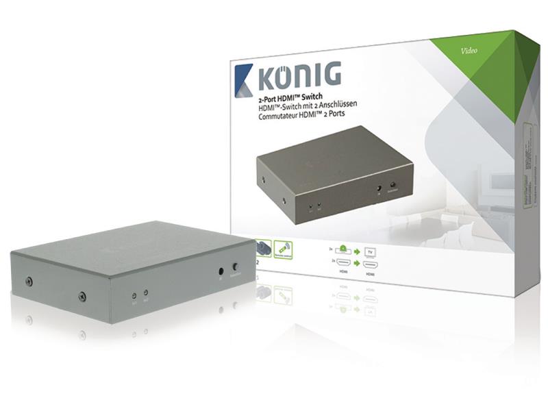 König KNVSW3412 2-poorts HDMI-schakelaar 2x HDMI-ingang - HDMI-uitgang donkergrijs