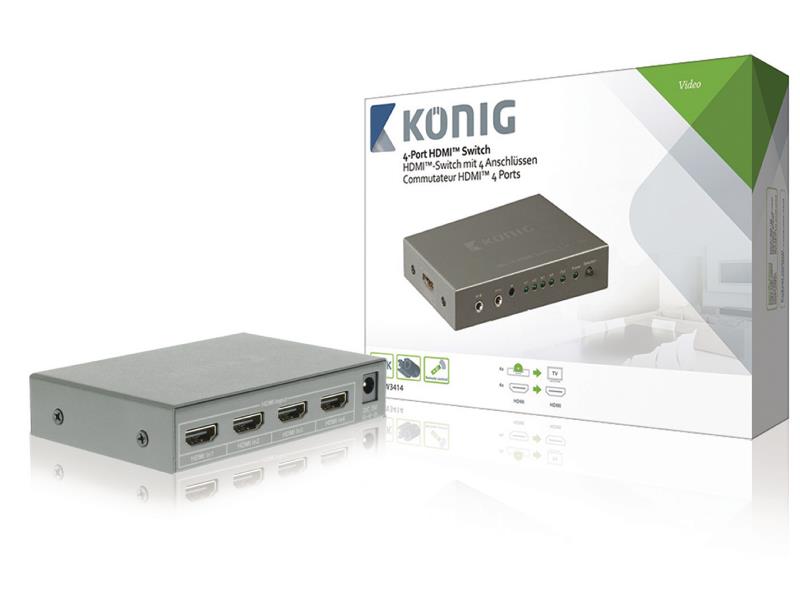 König KNVSW3414 4-poorts HDMI-schakelaar 4x HDMI-ingang - HDMI-uitgang donkergrijs