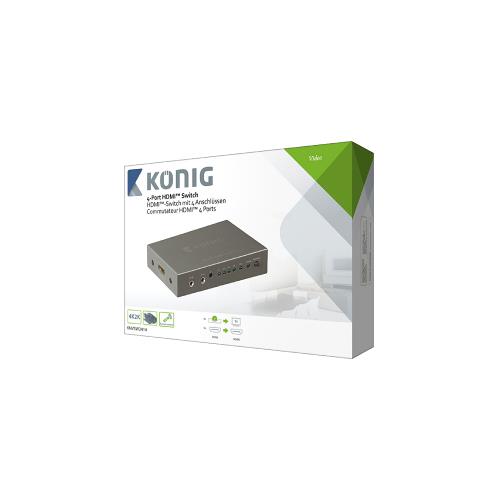 König KNVSW3414 4-poorts HDMI-schakelaar 4x HDMI-ingang - HDMI-uitgang donkergrijs