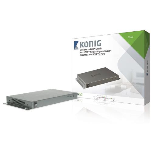 König KNVSW3425 5-poorts AV + HDMI-schakelaar composiet + component + VGA + 2x HDMI-ingang - HDMI-uitgang donkergrijs