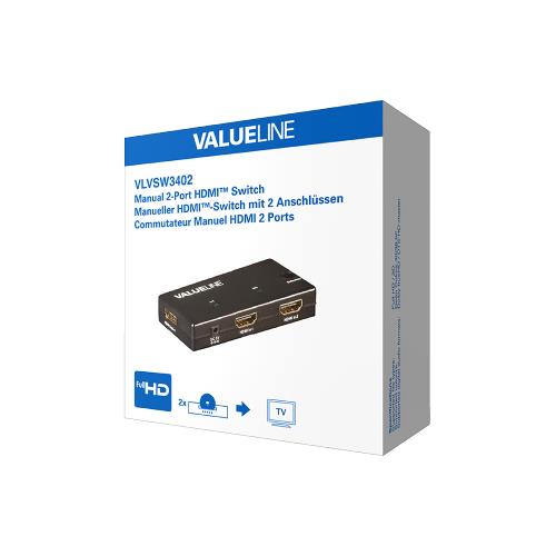 Valueline VLVSW3402 Handmatige 2-poorts HDMI-schakelaar 2x HDMI-ingang - HDMI-uitgang zwart