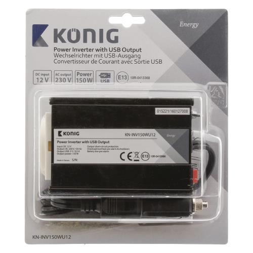 König KN-INV150WU12 Omvormer 12 - 230 V 150 W 1x schuko + 1x USB uitgang