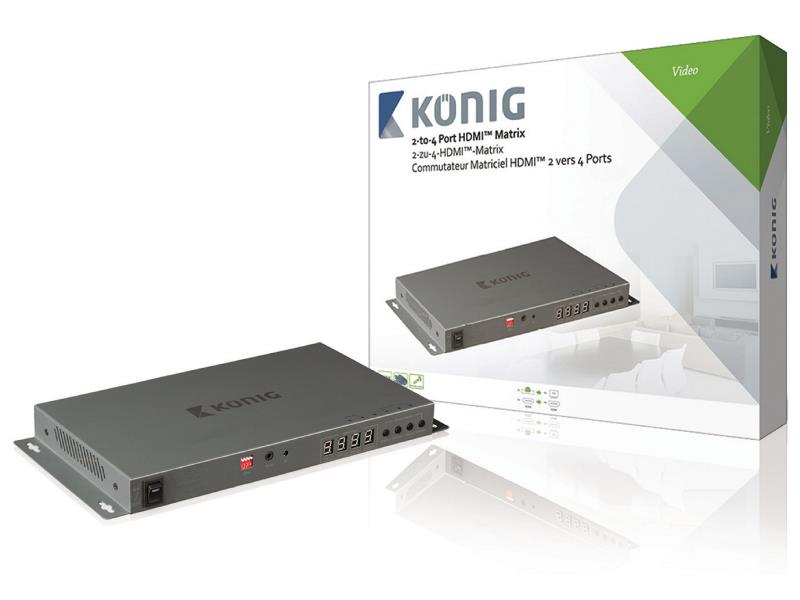 König KNVMA3424 2-naar-4-poorts HDMI matrix 2x HDMI-ingang - 4x HDMI-uitgang donkergrijs