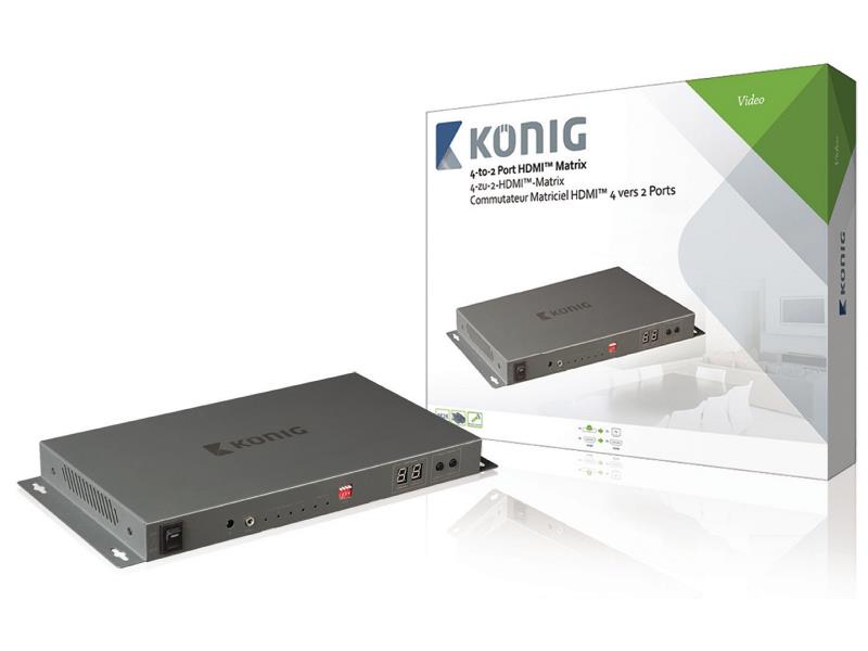 König KNVMA3442 4-naar-2-poorts HDMI matrix 4x HDMI-ingang - 2x HDMI-uitgang donkergrijs