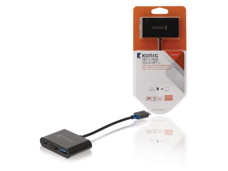König KNC64760E02 König digitale multipoort AV-adapter USB 3.1 C male - C/VGA/A female 0,15 m