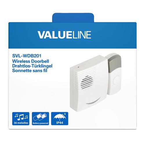 Valueline SVL-WDB201 Draadloze Deurbel met 36 Verschillende Melodieën DC Wit/Lichtgrijs