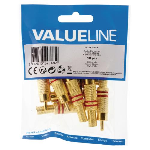 Valueline VGAP24900R RCA connector male rood ring goud 10 st