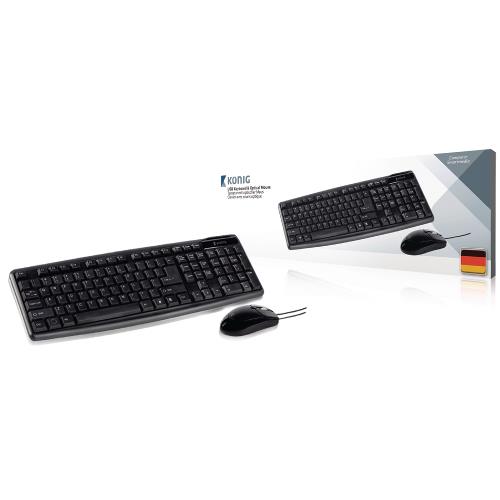 König CSKMCU100DE Bedrade Muis en Keyboard Standaard USB German Zwart