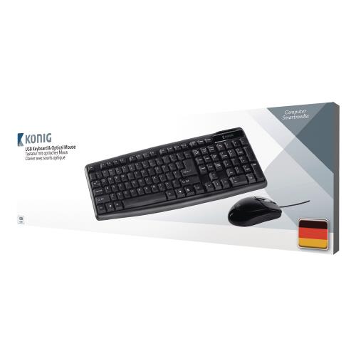 König CSKMCU100DE Bedrade Muis en Keyboard Standaard USB German Zwart