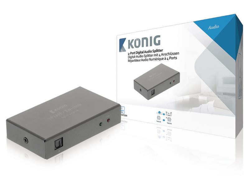 König KNASP2504 Digitale audiosplitter 4-wegs TosLink female - 4x female donkergrijs