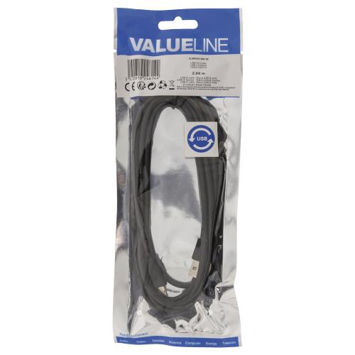 Valueline VLMP60510B2.00 USB 2.0-kabel USB A male - omkeerbaar Micro-USB B male 2.00 m zwart