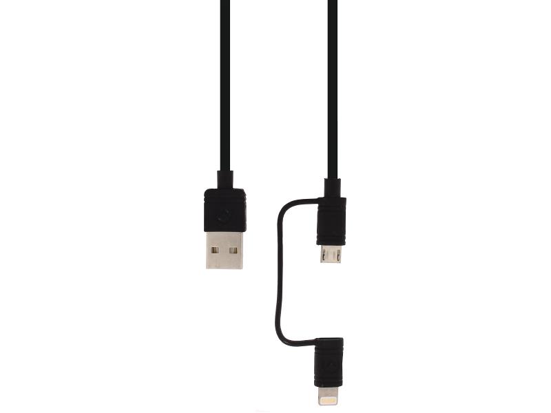Mobilize MOB-21295 2-in-1 Data en Oplaadkabel USB Micro-B Male + Lightningadapter - USB A Male 1.50 m Zwart