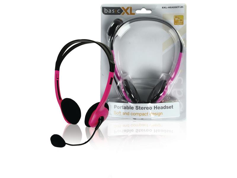 basicXL BXL-HEADSET1PI Headset On-Ear 2x 3.5 mm Bedraad Ingebouwde Microfoon Roze