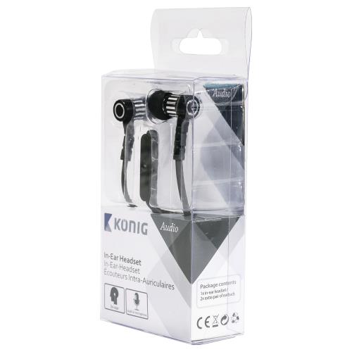 König CSHSIEF100BL Headset Platte Kabel In-Ear 3.5 mm Bedraad Ingebouwde Microfoon Zwart