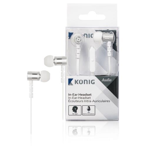 König CSHSIEF100WH Headset Platte Kabel In-Ear 3.5 mm Bedraad Ingebouwde Microfoon Wit