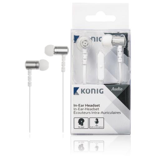 König CSHSIEF300WH Headset Platte Kabel In-Ear 3.5 mm Bedraad Ingebouwde Microfoon Wit