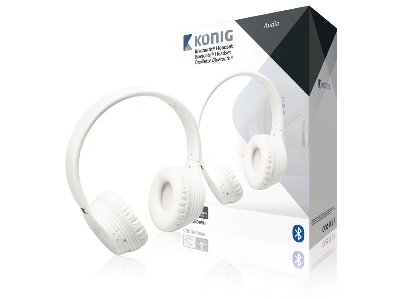 König CSBTHS300WH Headset On-Ear Bluetooth Ingebouwde Microfoon Wit