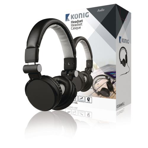 König CSHSONE110BL Headset On-Ear 3.5 mm Bedraad Ingebouwde Microfoon Zwart