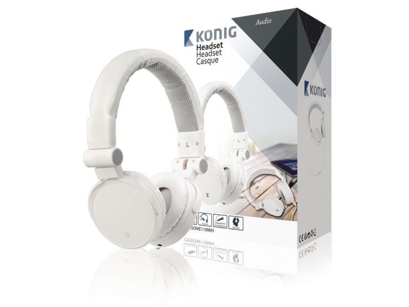 König CSHSONE110WH Headset On-Ear 3.5 mm Bedraad Ingebouwde Microfoon Wit