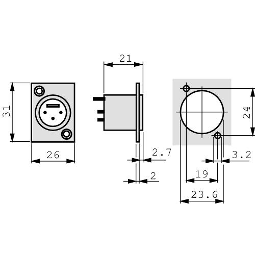 Neutrik  XLR Panel-mount male receptacle 5 Panel-mount male receptacle DL soldeer connectie nickel-plated