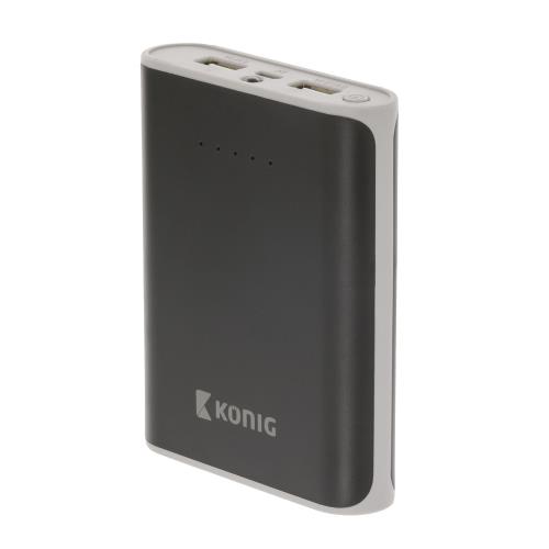 König KNPB10000BL Portable Power Bank 10000 mAh USB Zwart / Grijs