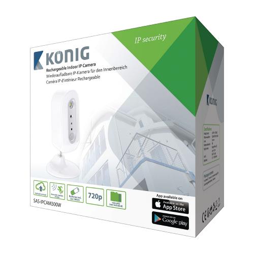 König SAS-IPCAM300W HD IP Camera Binnen 720P Oplaadbaar Wit/Zilver