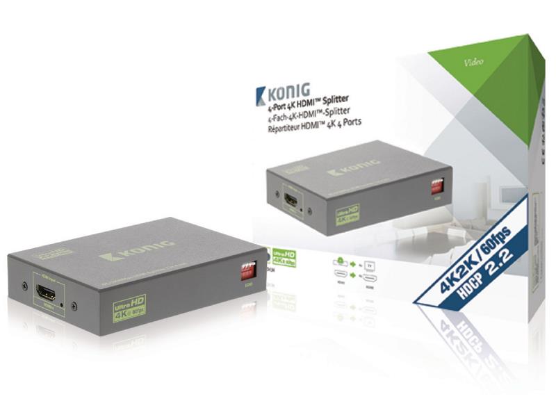 König KNVSP3434 HDMI Splitter HDMI-Ingang - 4x HDMI-Uitgang Donkergrijs
