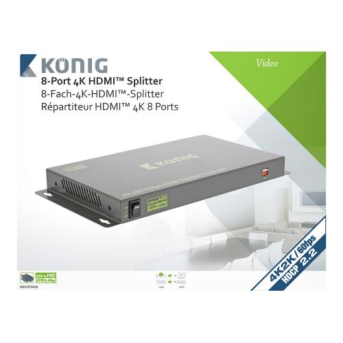 König KNVSP3438 HDMI Splitter HDMI-Ingang - 8x HDMI-Uitgang Donkergrijs