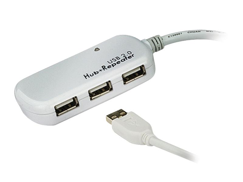 Aten  Actieve USB 2.0 Verlengkabel USB A Male - 4x USB-Hub 12 m Ivoor