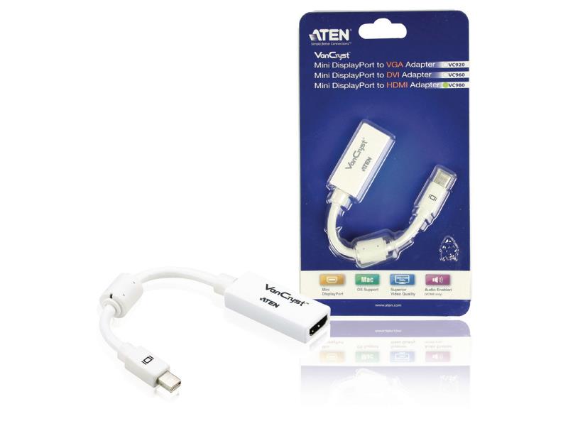 Aten  Mini DisplayPort Kabel Mini-DisplayPort Male - HDMI-Connector 0.15 m Wit