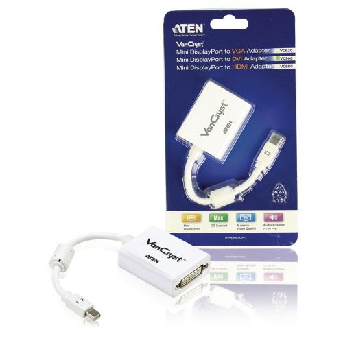 Aten  Mini DisplayPort Kabel Mini-DisplayPort Male - DVI-I 24+5-Pins Female 0.15 m Wit