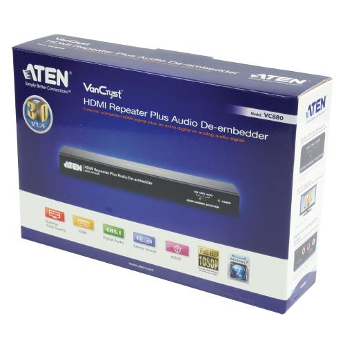 Aten  HDMI-Converter HDMI-Ingang - HDMI-Uitgang + TosLink Female + 3x RCA Female Zwart