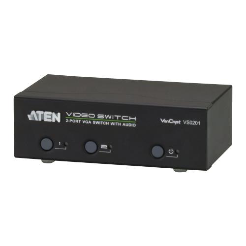 Aten  VGA-Splitter 2x VGA Male / 2x 3.5 mm / 1x RS232 - VGA Female + 3.5 mm Female Zwart