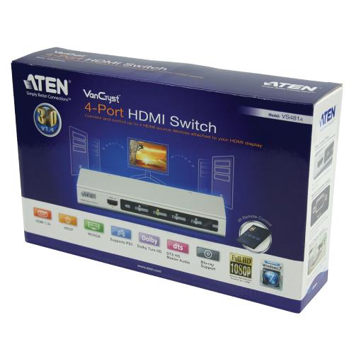 Aten  HDMI Schakelaar 4x HDMI-Ingang + RS232 Female - HDMI-Uitgang Zilver