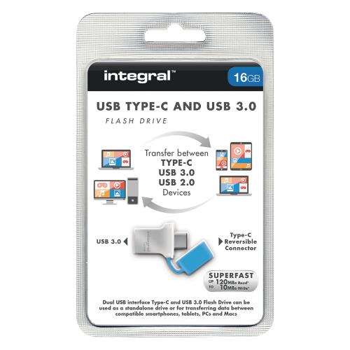 Integral INFD16GBFUS3.0-C USB Stick USB 3.0 16 GB Aluminium/Blauw