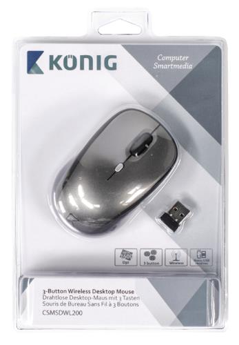 König CSMSDWL200 Draadloze desktop-muis met 3 knoppen