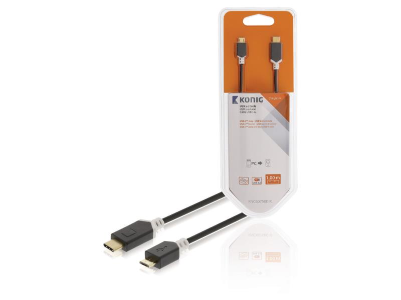 König KNC60750E10 USB 2.0 Kabel USB-C Male - USB-Micro-B 1.00 m Antraciet