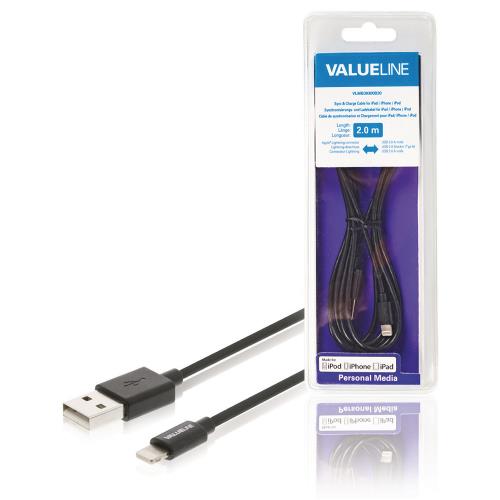 Valueline VLMB39300B20 Data en Oplaadkabel Apple Lightning - USB A Male 2.00 m Zwart